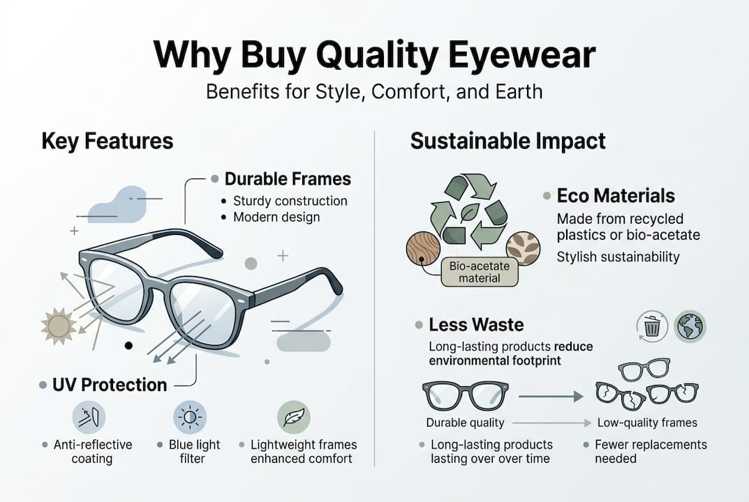 Infographic on quality eyewear benefits and sustainability