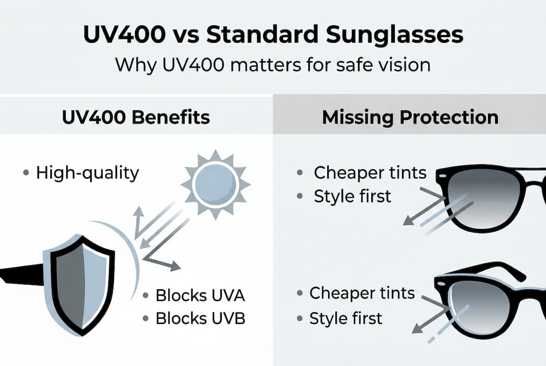 Infographic comparing UV400 and standard sunglasses benefits