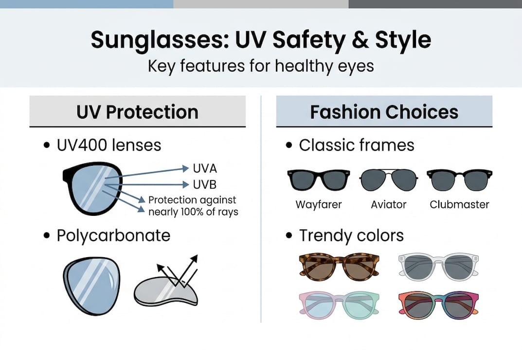 Infographic on UV protection and sunglass styles