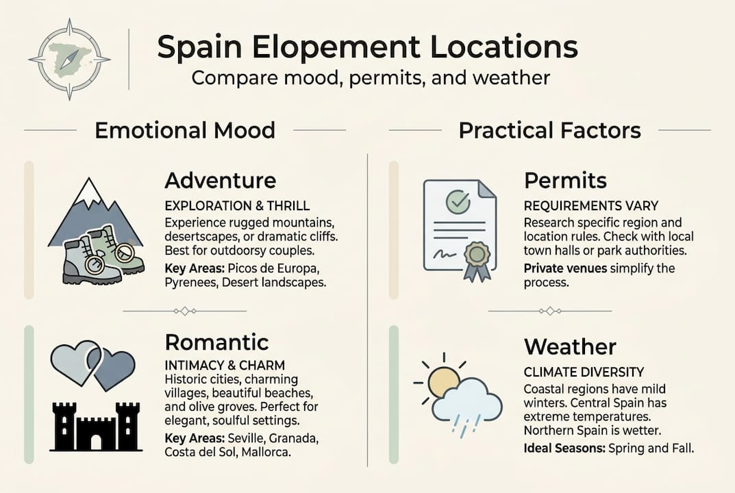 Infographic comparing Spain elopement locations