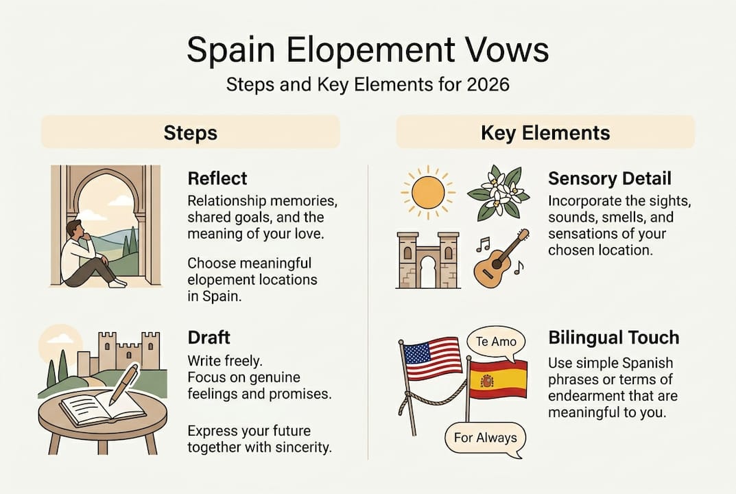 Infographic of Spain elopement vow writing steps