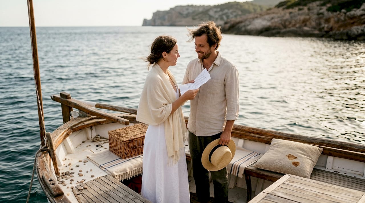 Sailboat elopement couple exchanging vows
