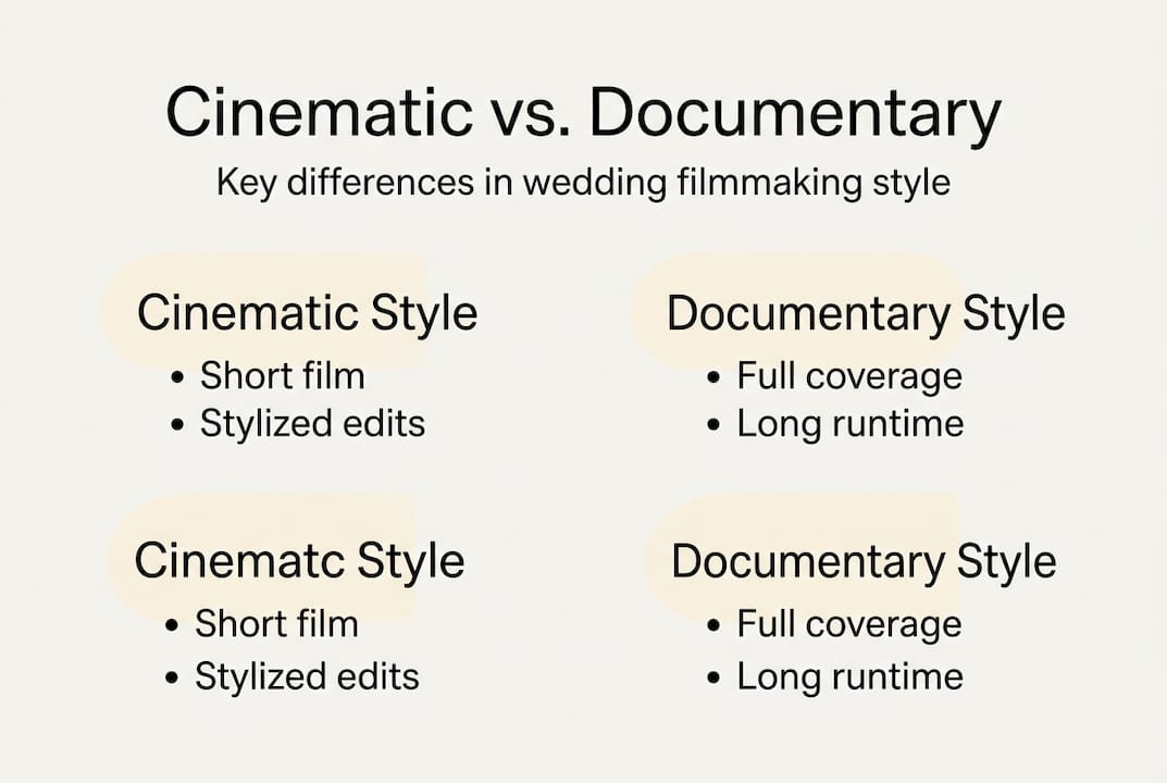 Infographic comparing cinematic and documentary wedding films