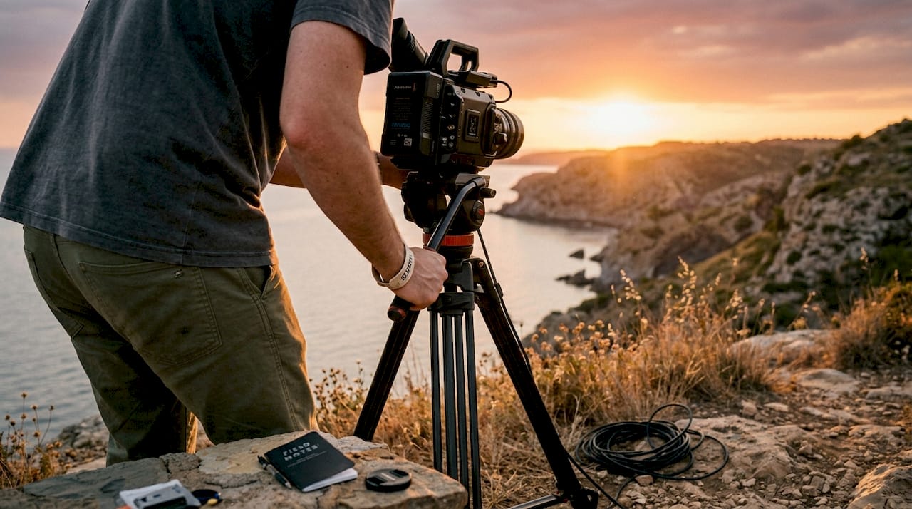 Filmmaker capturing Spanish golden hour wedding