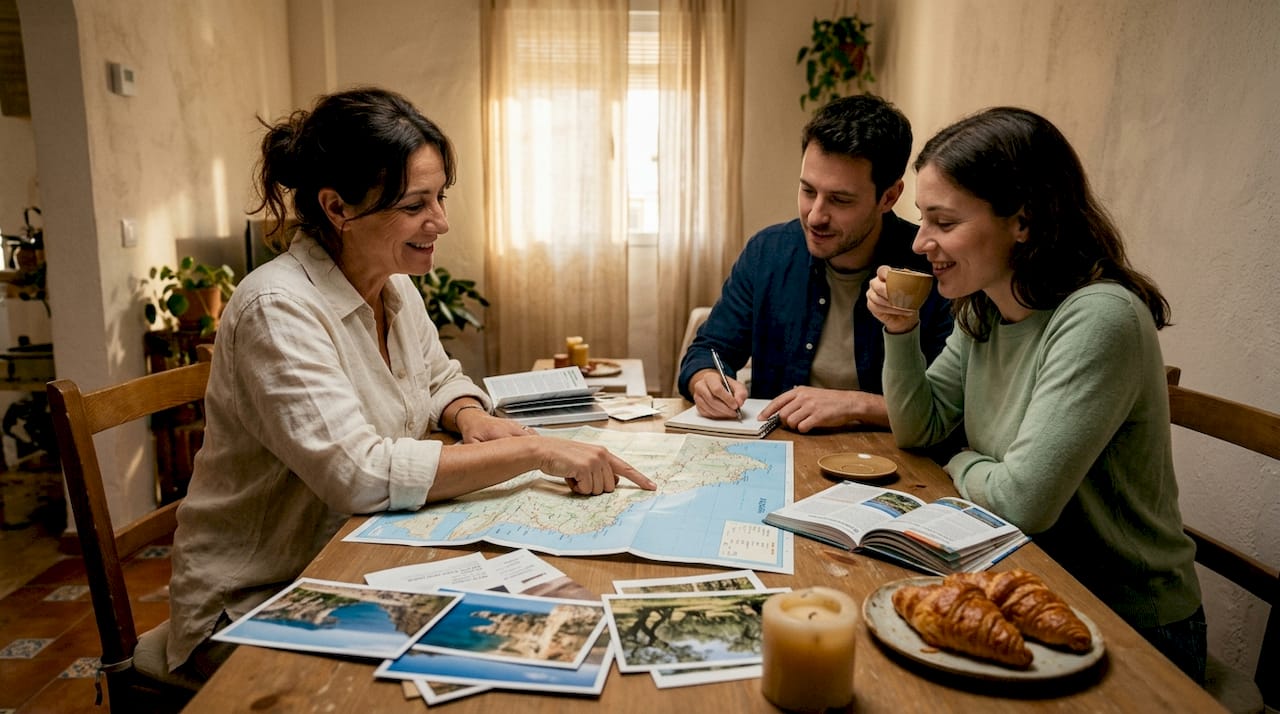 Couple and planner discussing wedding location