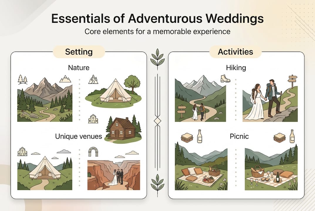 Infographic showing essentials of adventurous weddings