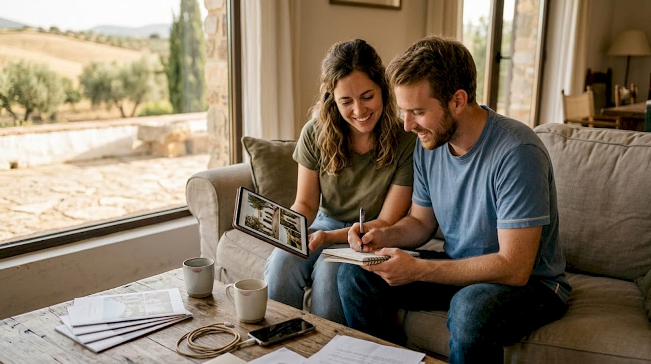 Couple exploring intimate wedding venue options