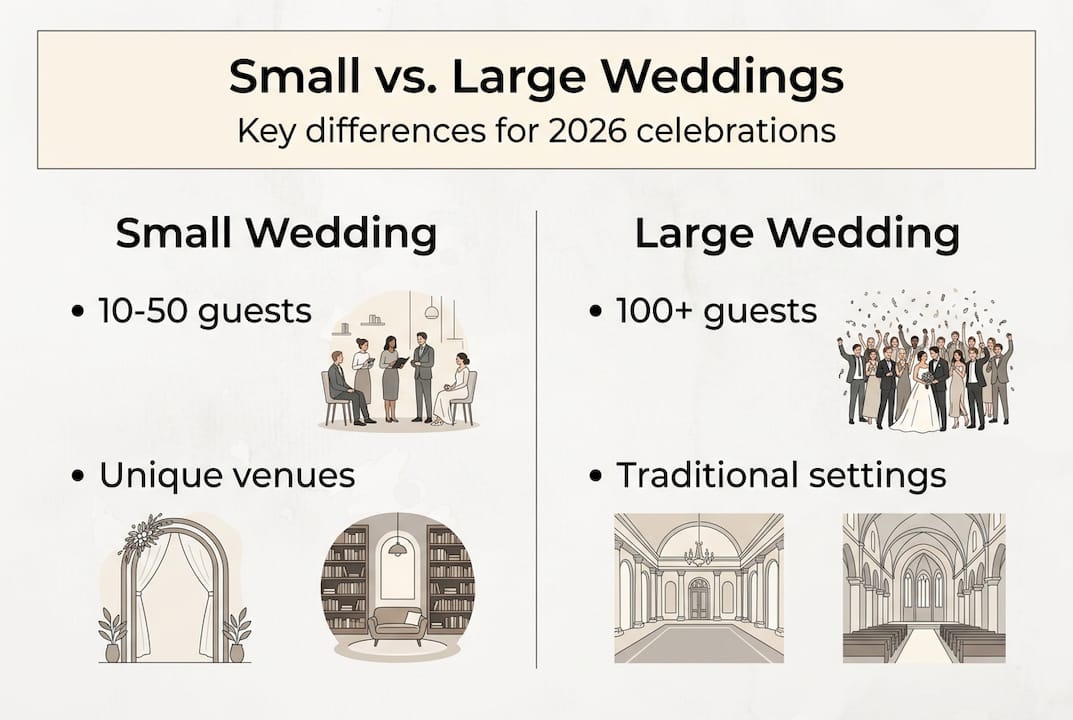 Infographic comparing small and large weddings
