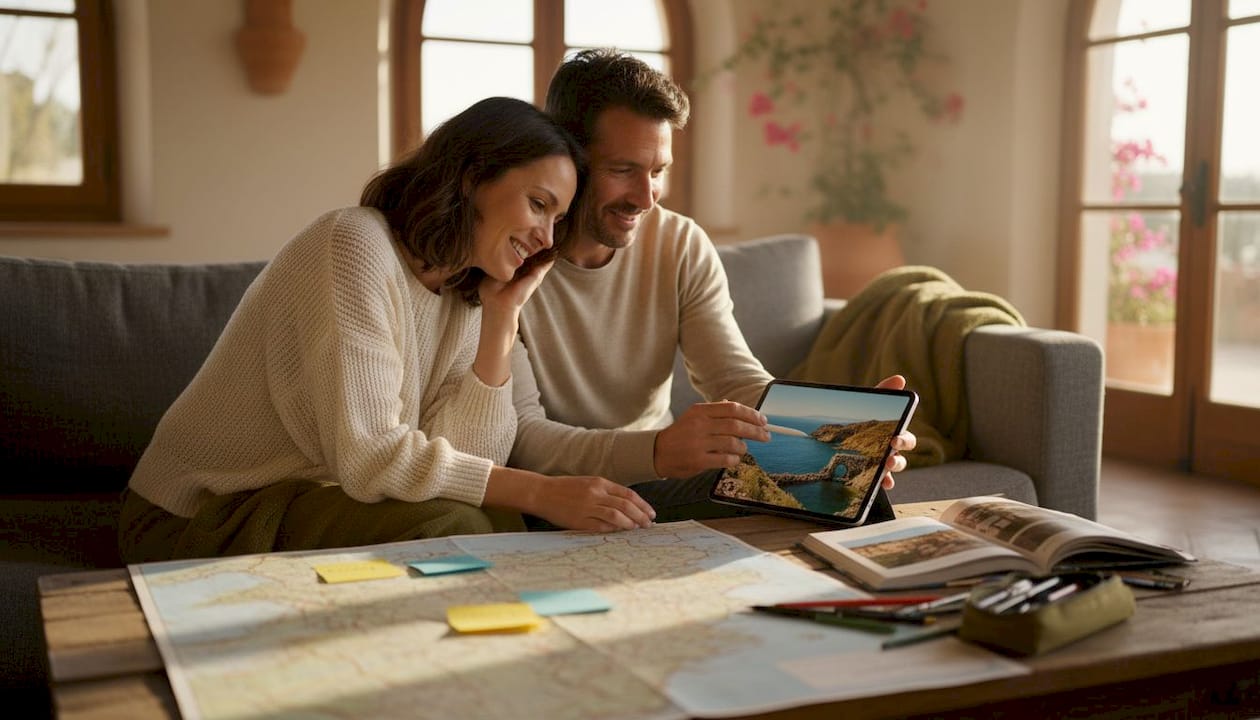 Couple choosing wedding location together