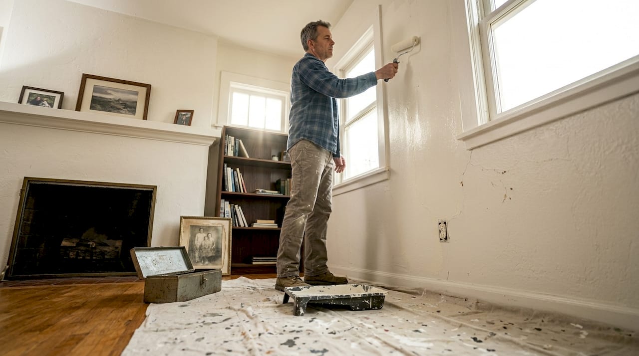 Handyman repainting home interior wall