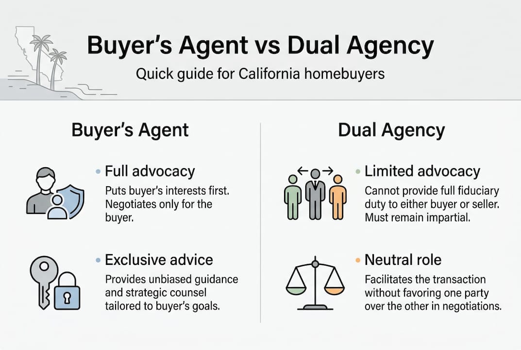 Infographic comparing buyer's agent and dual agency