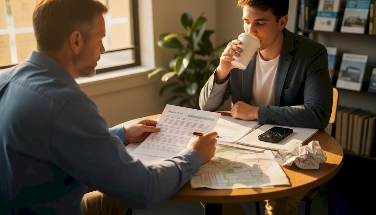 Agent and client review home valuation report