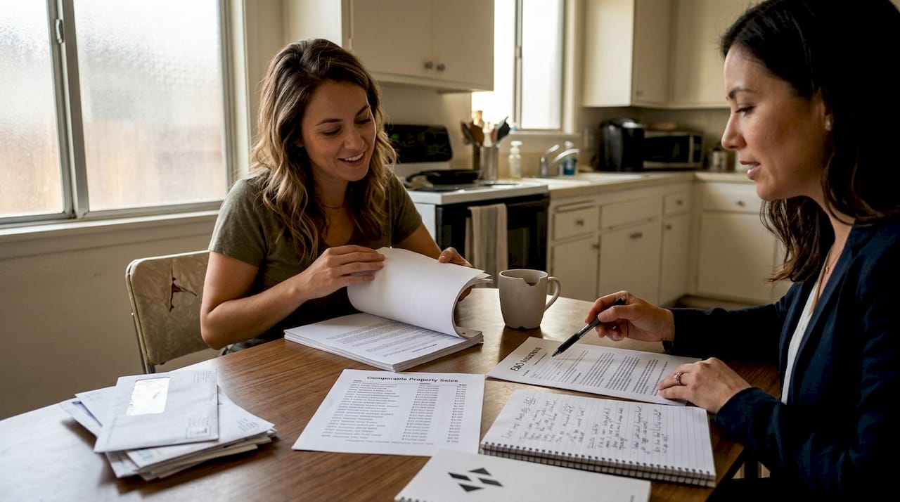 Homebuyer and realtor discussing property risks