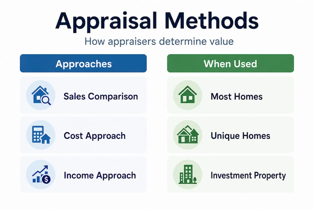 Infographic comparing home appraisal method types