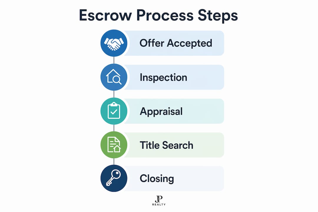 Infographic illustrating escrow process steps