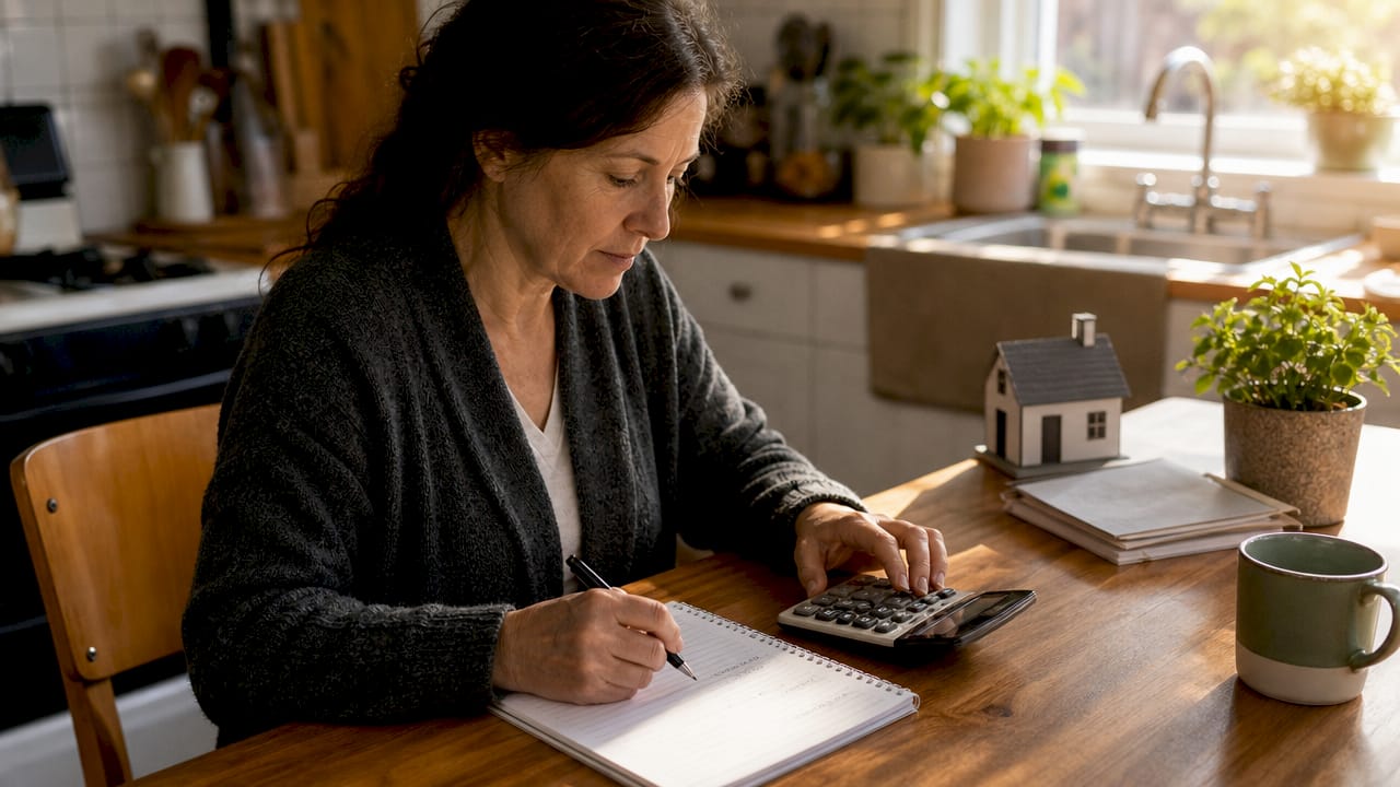 Woman reviewing house pricing indoors