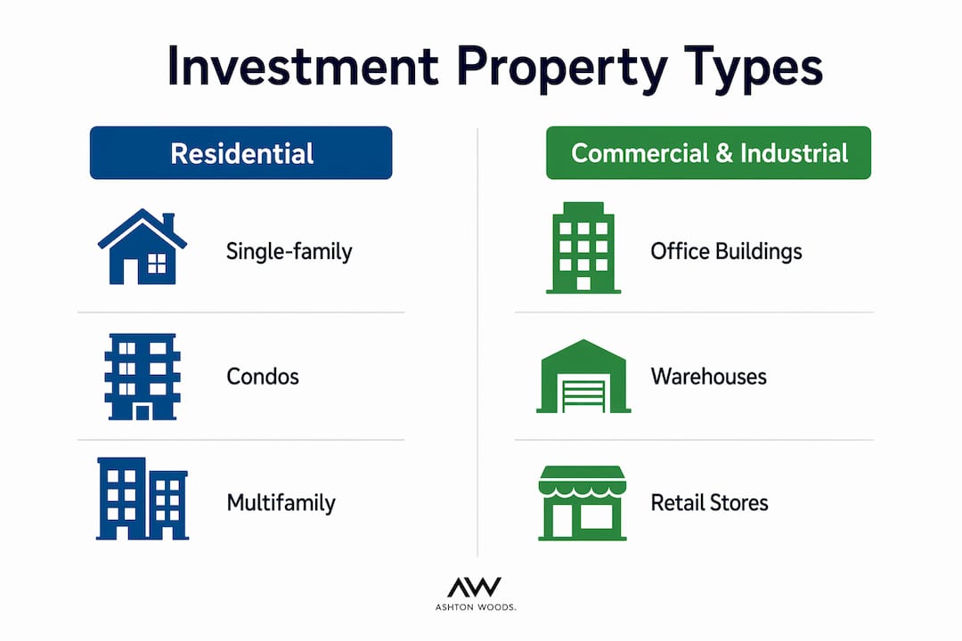 Infographic showing investment property types categories