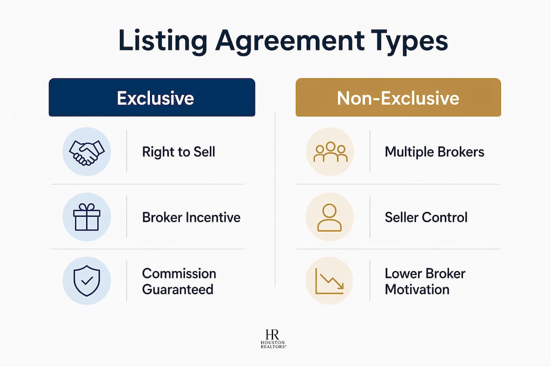 Infographic comparing exclusive and non-exclusive listing agreement types