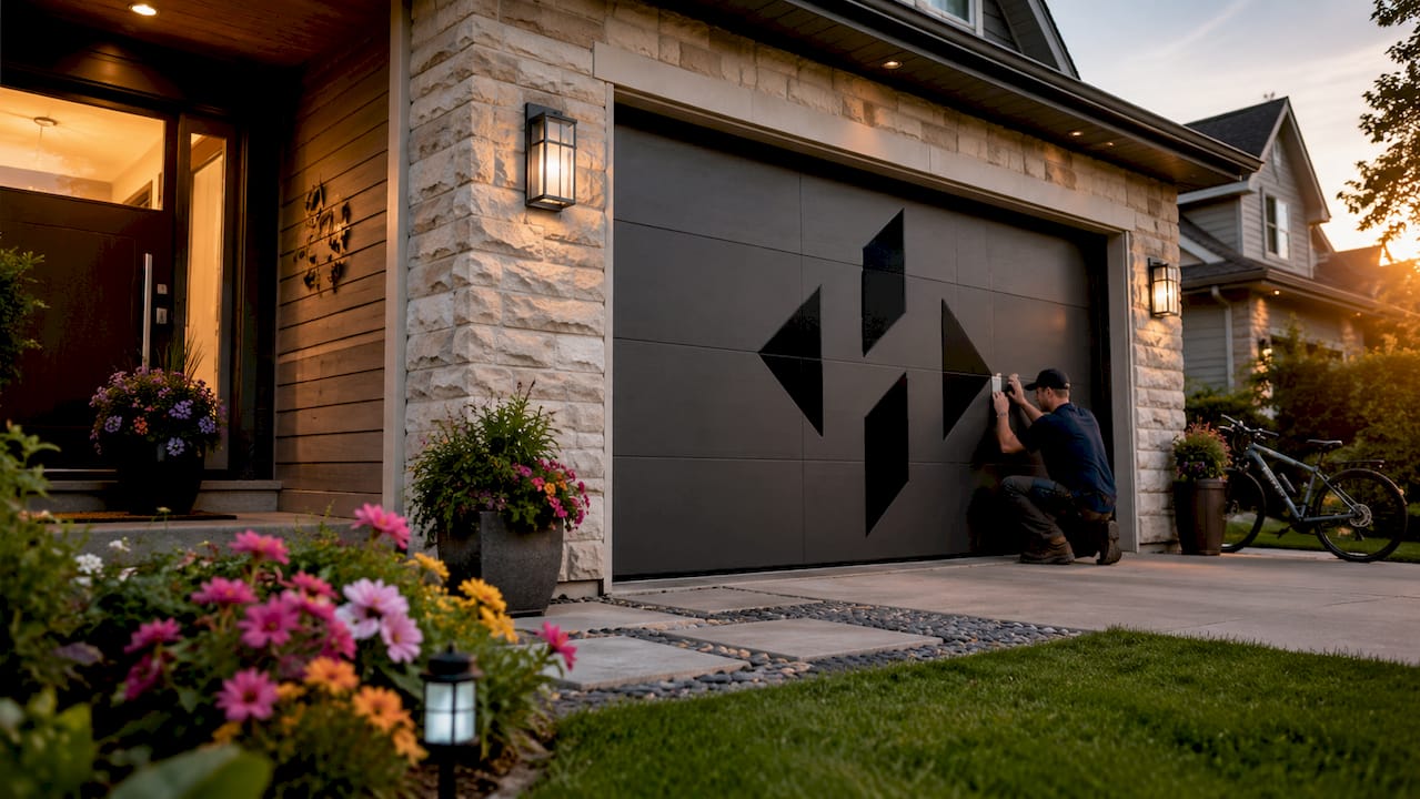 Suburban house with new garage door