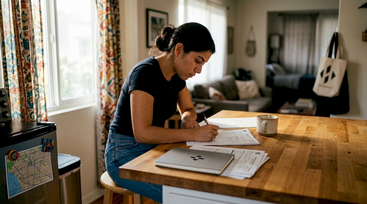 Woman completing Los Angeles moving permit form