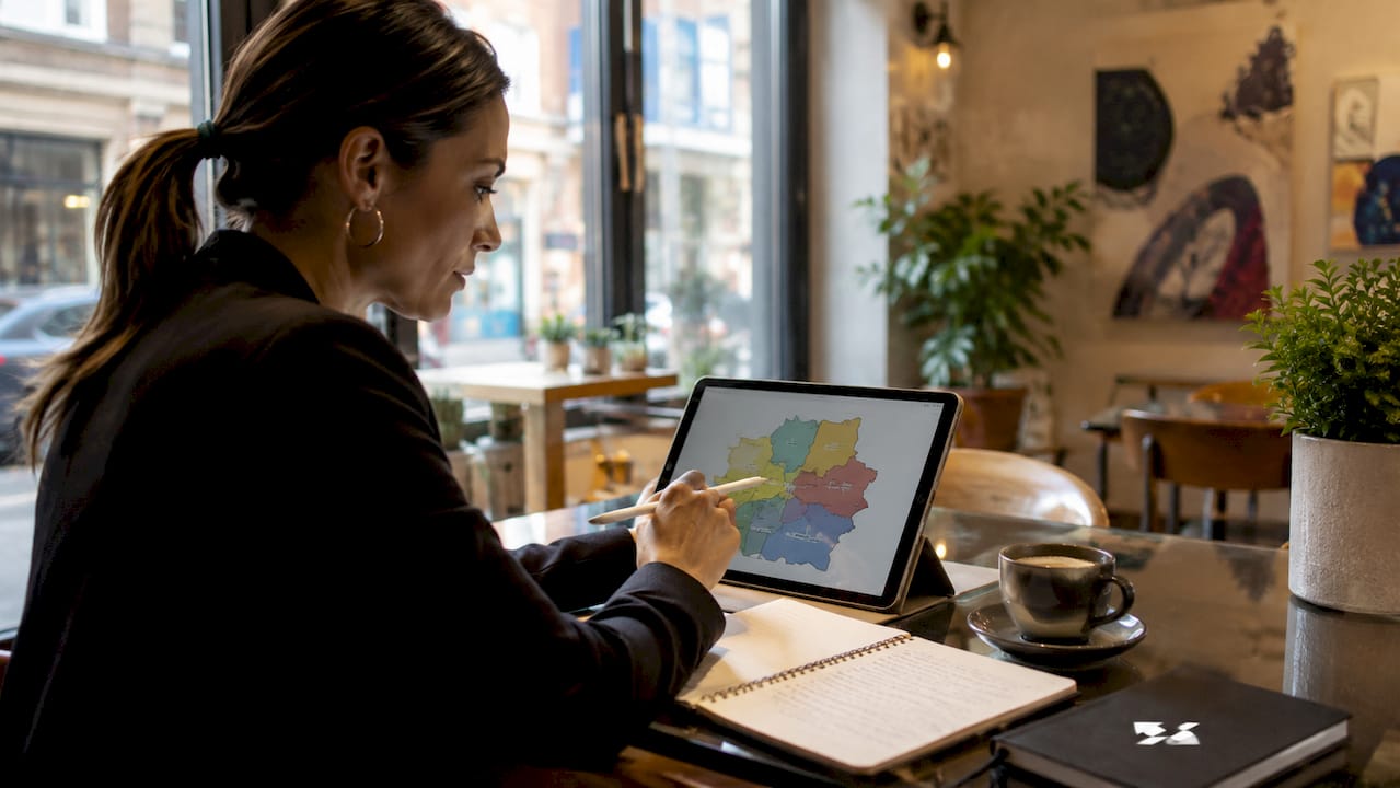 Agent reviewing real estate marketing category map