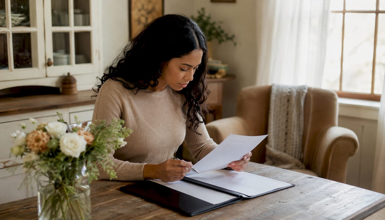 Buyer reviewing home sale contract
