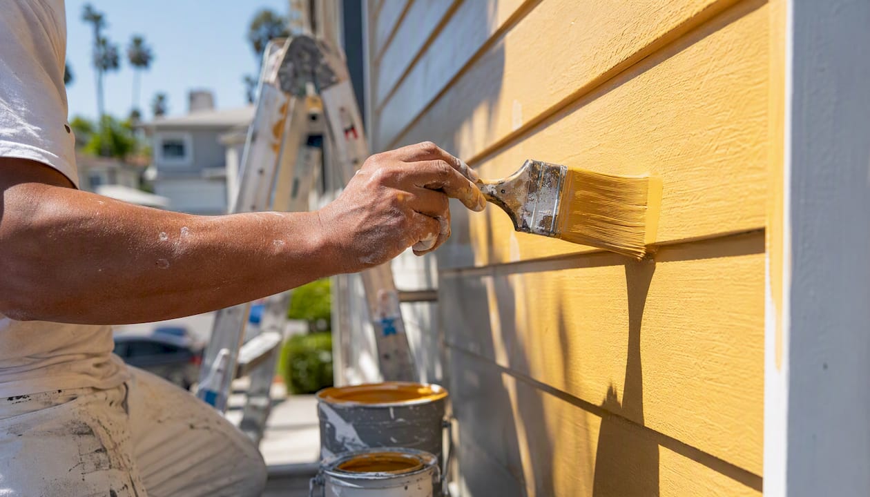 Close-up of home remodeling at exterior wall