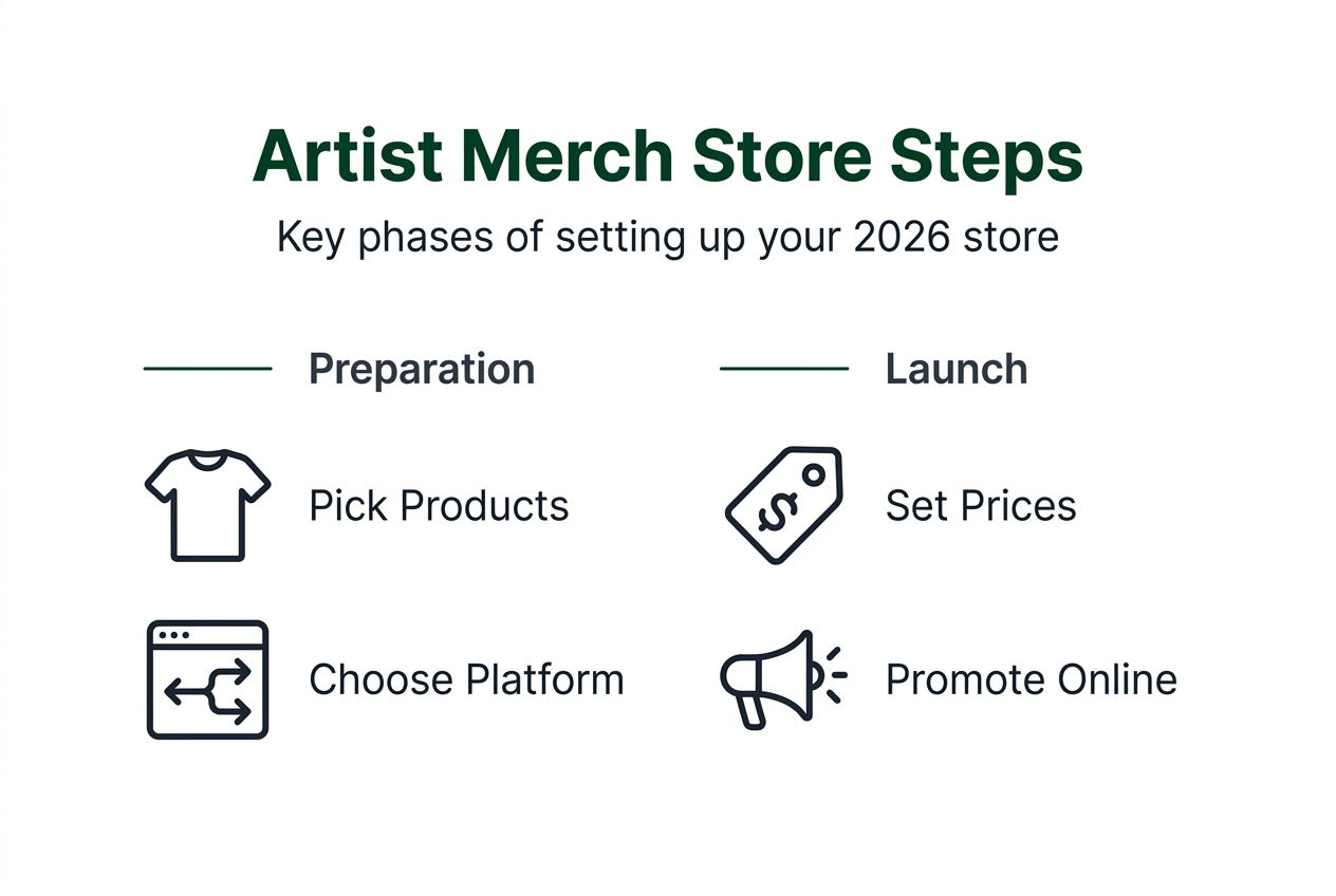 Infographic of merch store setup phases