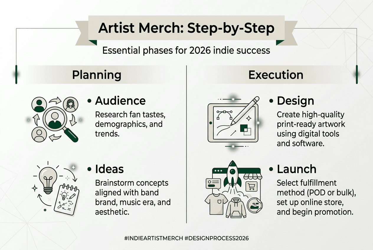 Infographic of merch design planning and execution steps