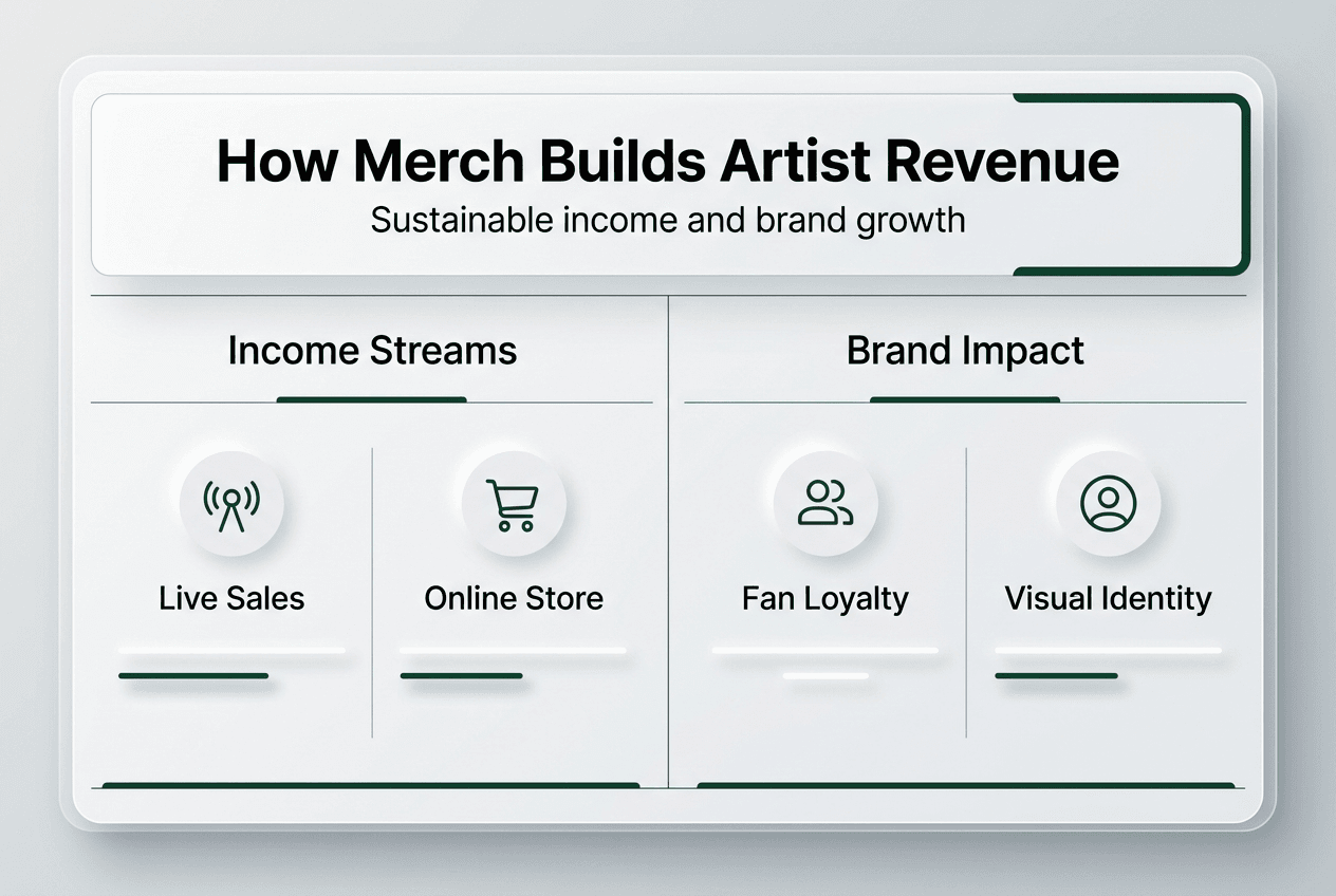 Infographic showing merch revenue and branding factors