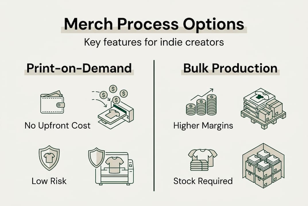 Infographic comparing print-on-demand and bulk merch