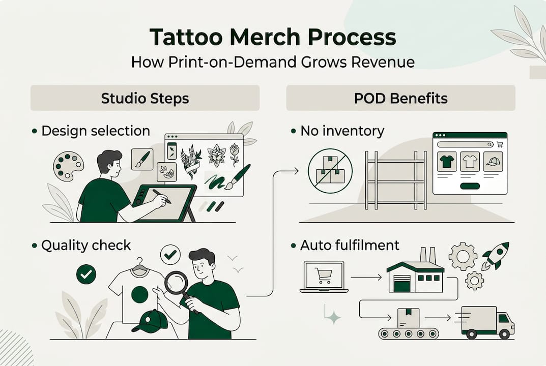 Infographic on tattoo studio merch process