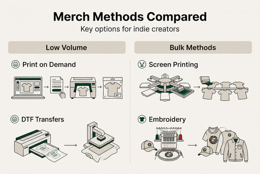 Infographic comparing merch production methods