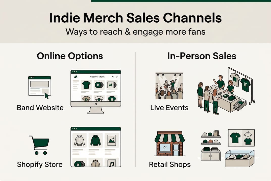 Infographic with indie merch sales channels