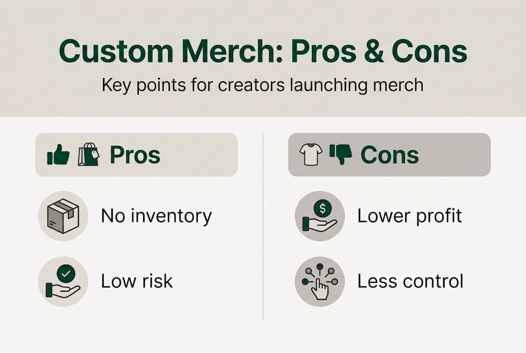 Infographic comparing pros and cons of custom merch