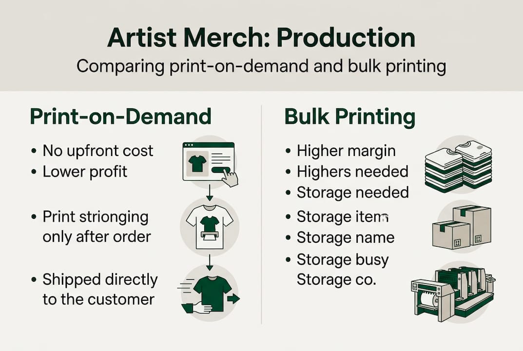 Infographic artist merch print-on-demand versus bulk