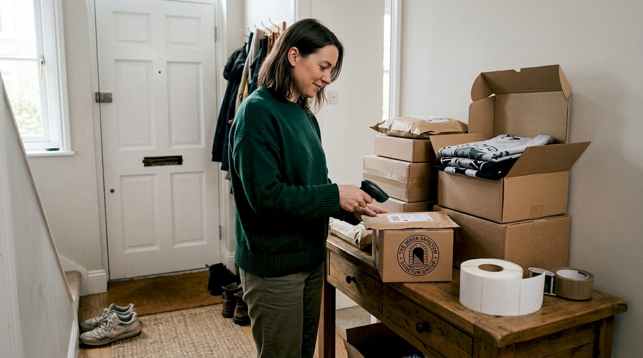 Artist preparing merch orders for shipment