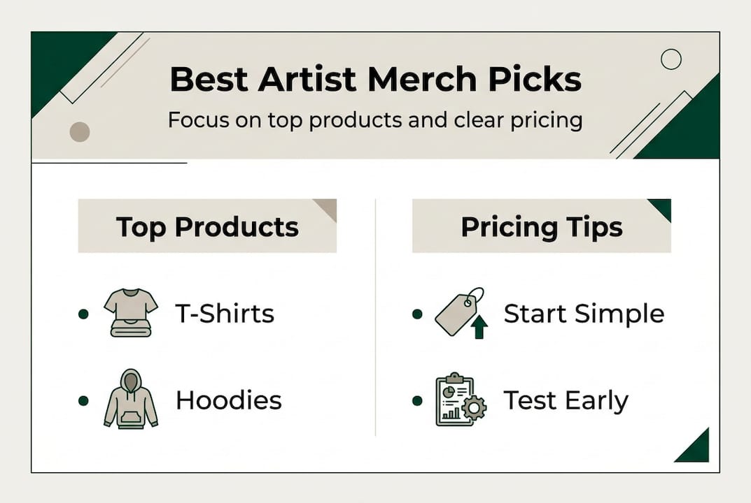Infographic showing best artist merch and pricing tips