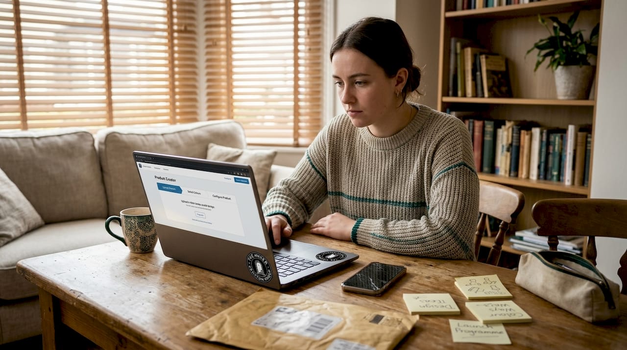 Print-on-demand workflow at home desk