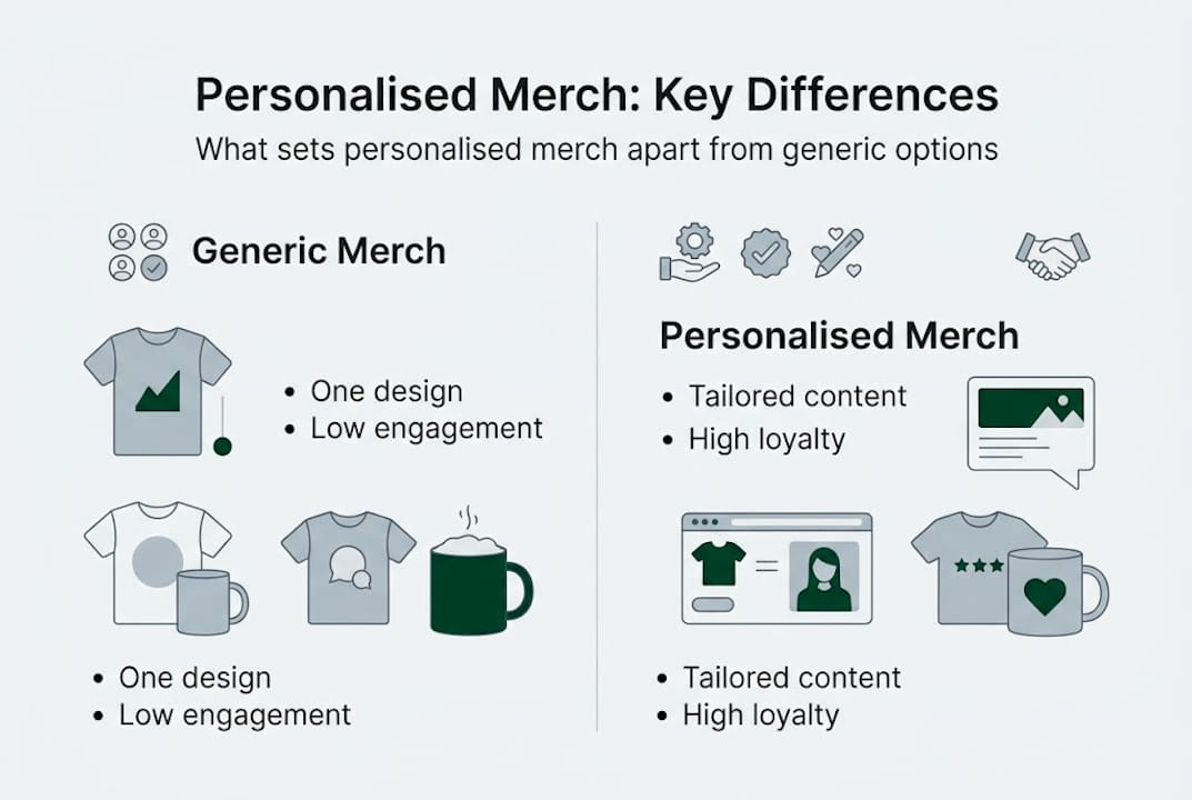 Infographic contrasting generic and personalised merch