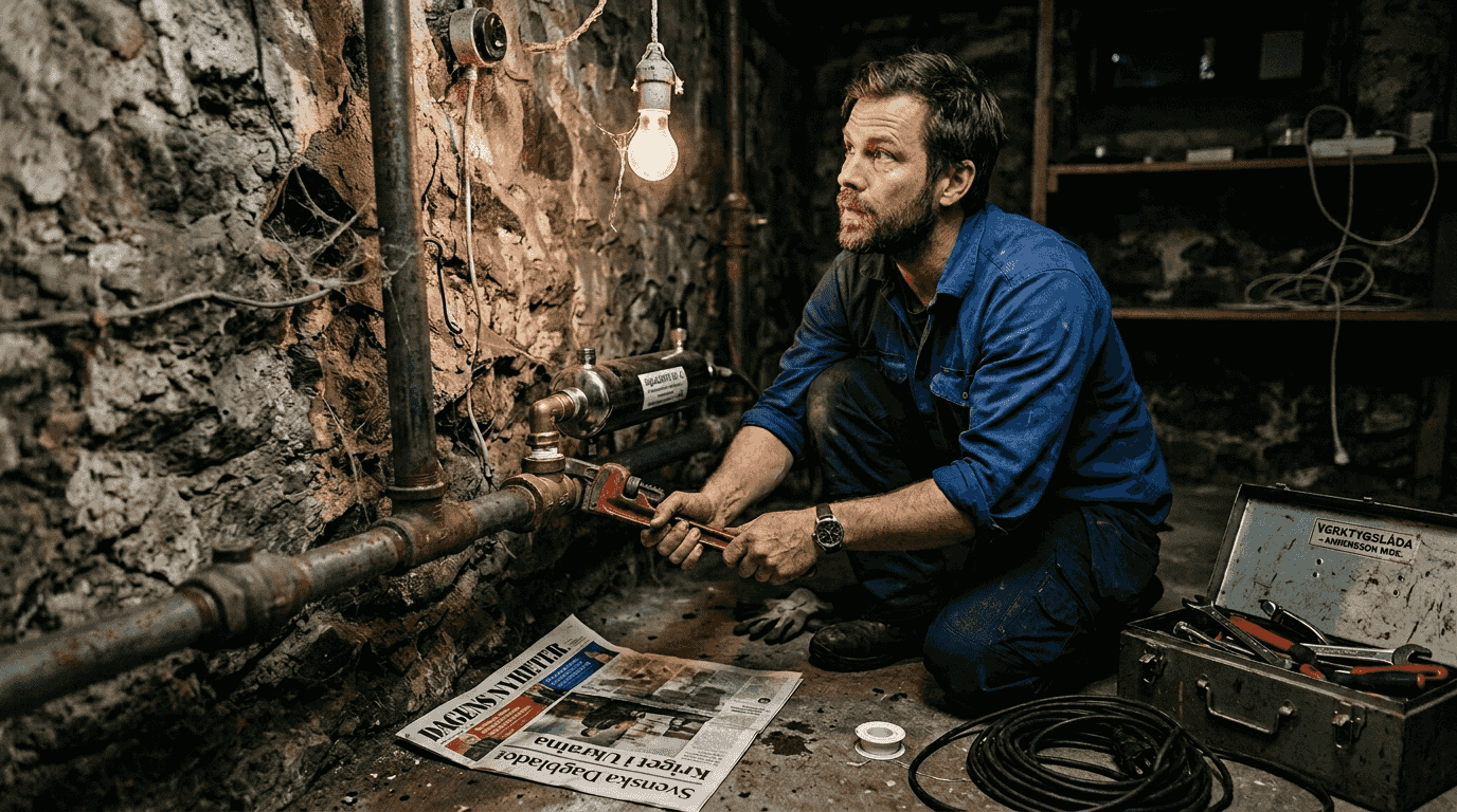 A technician installs a UV filter in the basement.