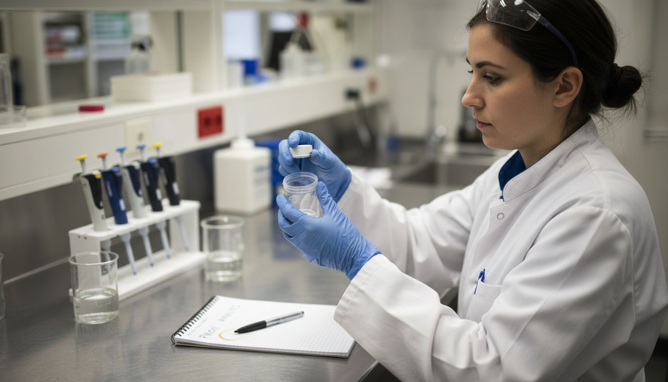 Laboratoriepersonal förbereder analys av vattenprov