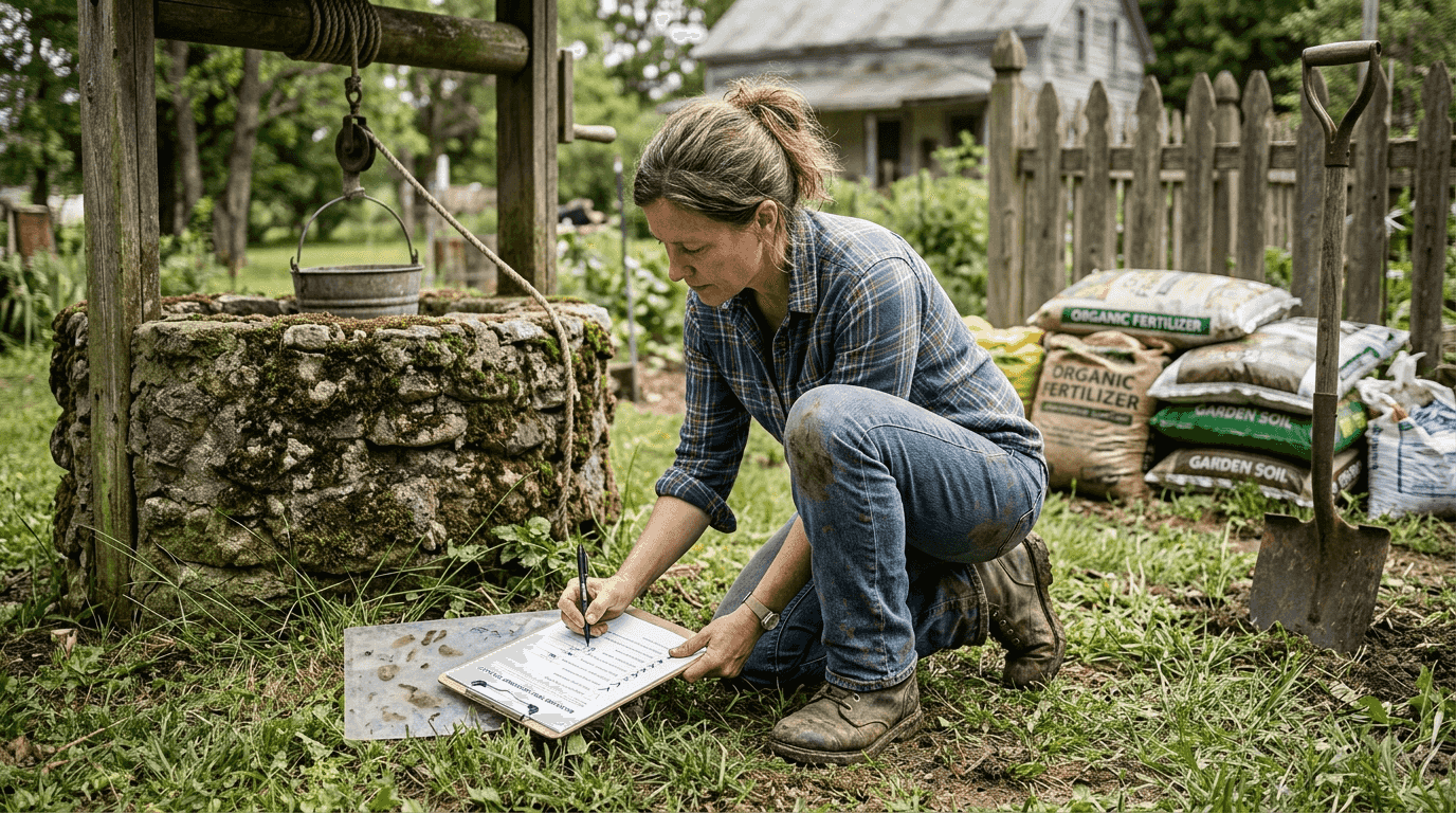 Woman conducting well risk assessment outdoors