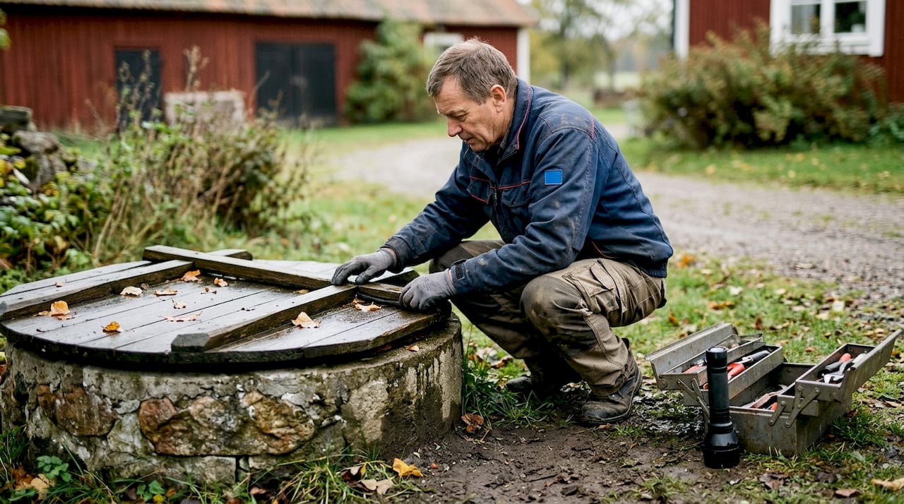Man ser över och säkerställer att tätningarna kring gårdsbrunnen är intakta.