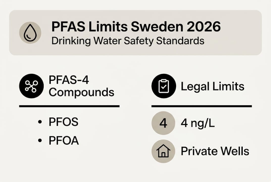 Infographic on Swedish PFAS water limits and compounds