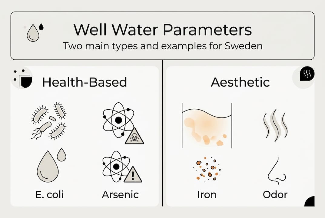 Infographic showing Swedish well water parameter types