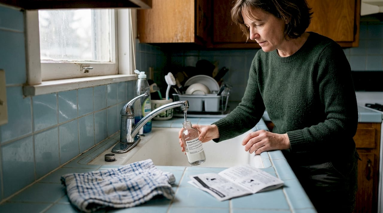 Collecting kitchen tap water with sterile bottle