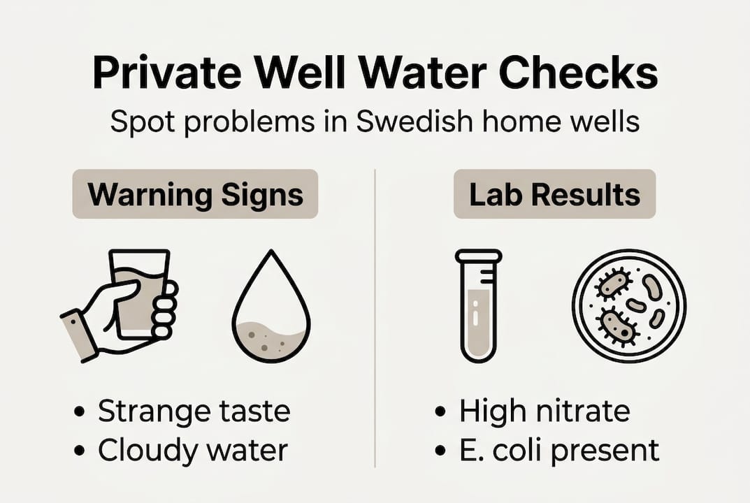 Infographic with well water warning signs and results