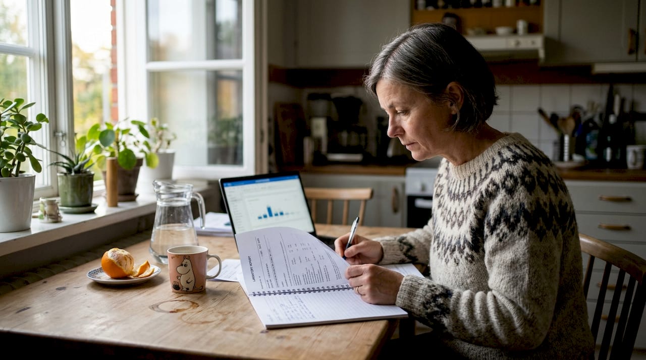 Well owner reviewing water analysis results at table
