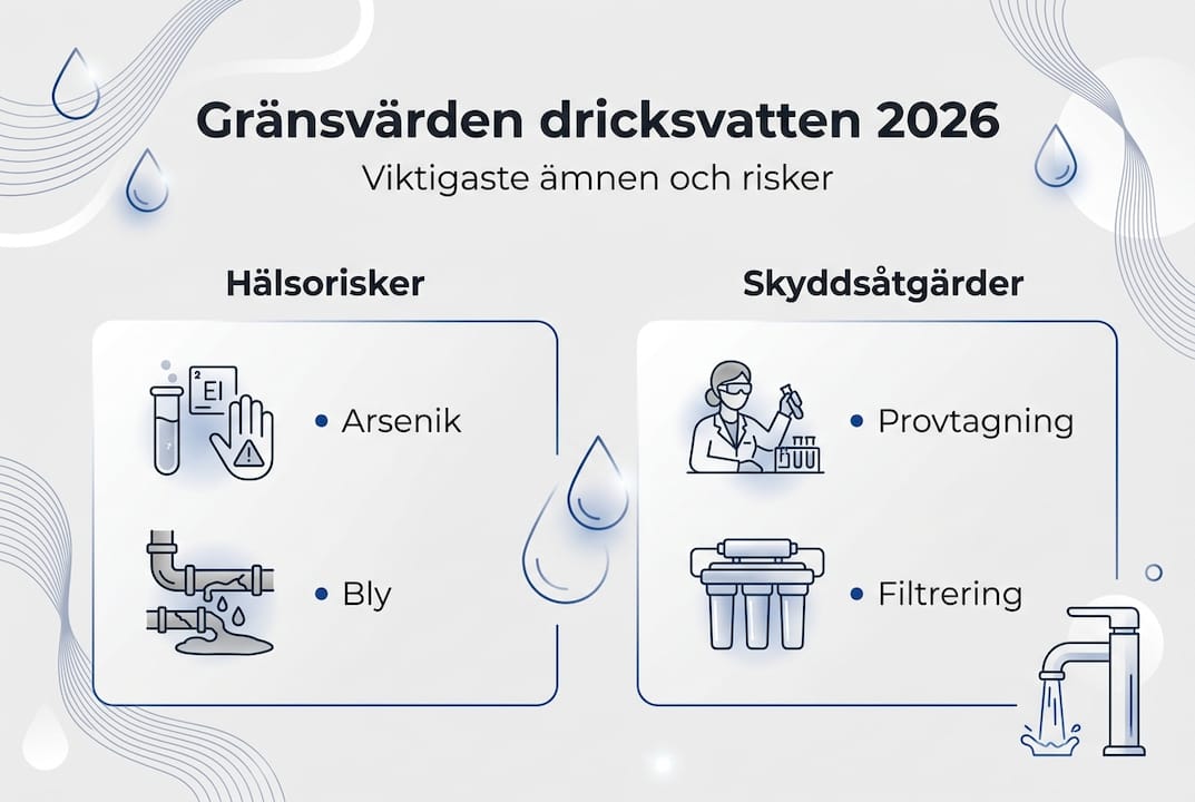 Så här ser gränsvärdena för dricksvatten ut 2026 – sammanfattat i en tydlig infografik